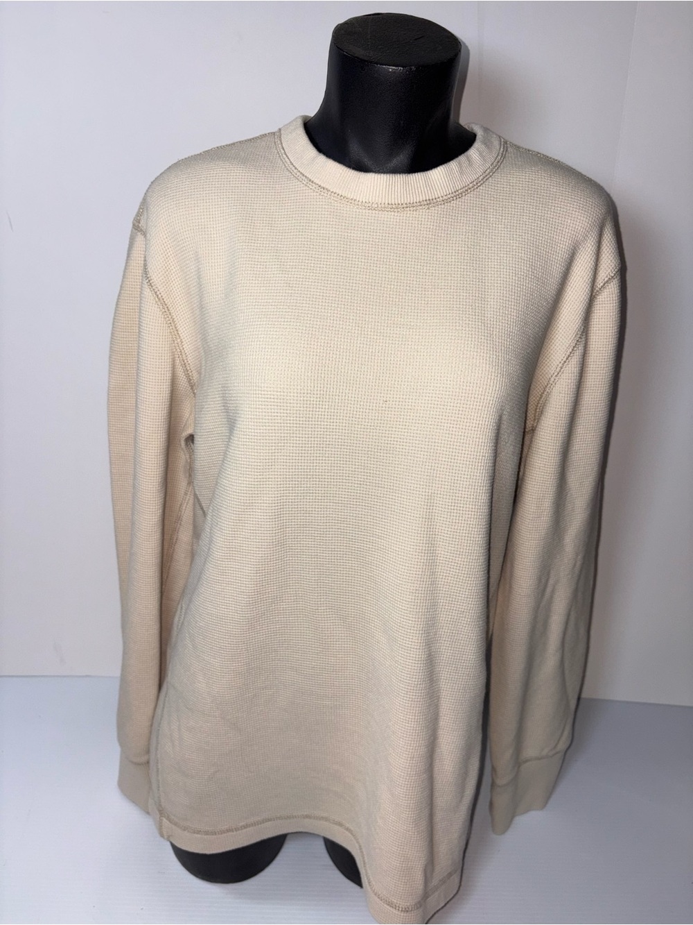 Eddie Bauer Cream Waffle-Knit Long Sleeve Shirt